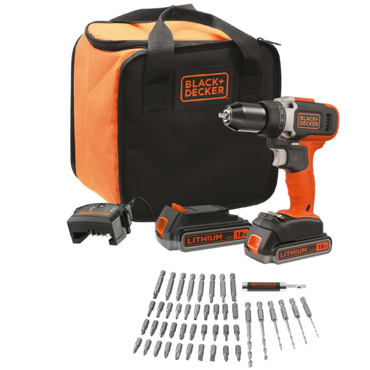 TRAPANO AVVITATORE A BATTERIA CON PERCUSSIONE 'BCK 18V - 1,5 ah Litio -  BLACK DECKER