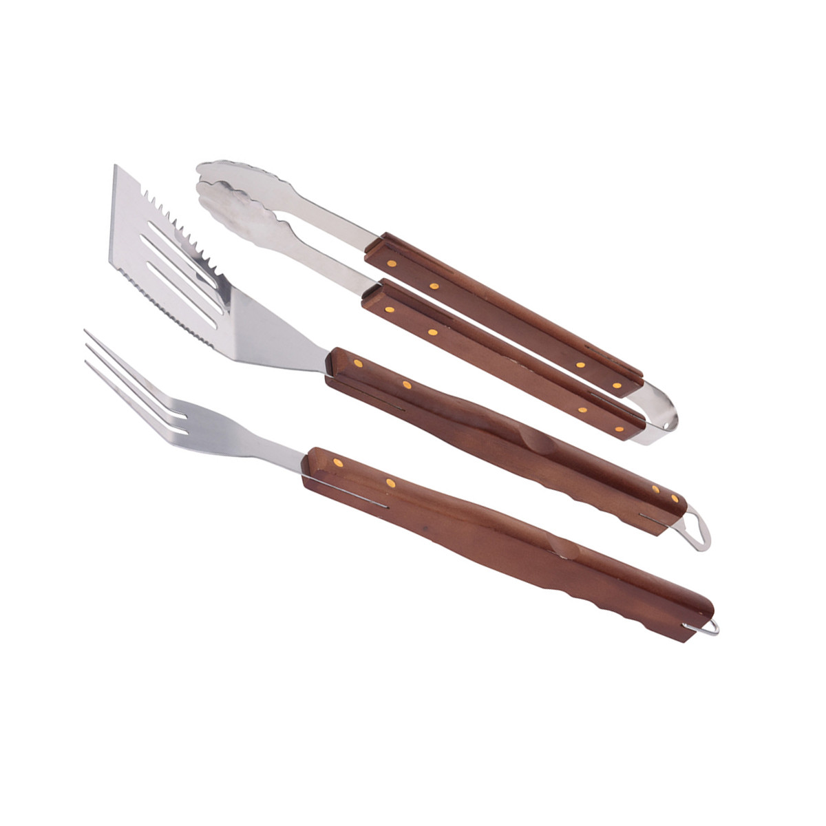 Set 3 accessori barbecue in acciaio con manici legno - in vendita online