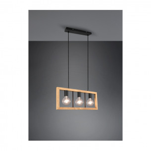 Agra lampada sospensione nero e legno 3x E27