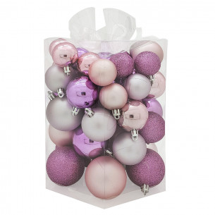 Palline di Natale in plastica fuxia set da 48 pezzi