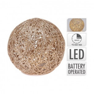 Sfera luminosa in rafia luce LED Ø 15 cm oro H&S Collection