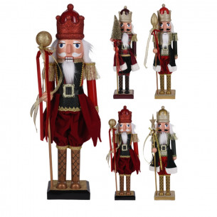 Schiaccianoci in legno e velluto soldato natalizio H38 cm assortito