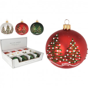 Pallina di Natale sfera in vetro decoro albero Ø 8 cm assortito H&S Collection