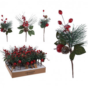 Decorazione per albero di Natale pick pino con bacche H23 cm assortito