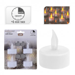 Candele LED Tea light 38mm a batteria con timer 4 pezzi H&S Collection