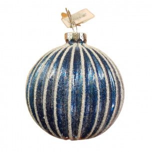 Pallina di Natale sfera in vetro blu righe argento Ø 8 cm Domus