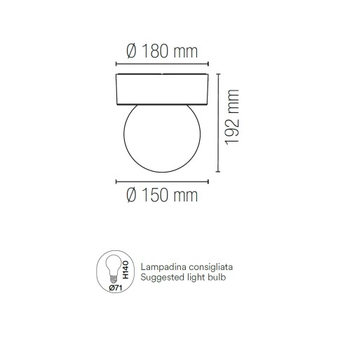 Plafoniera per esterno Skittle con diffusore a sfera E27, antracite, IP54 IN.TEC. dimensioni