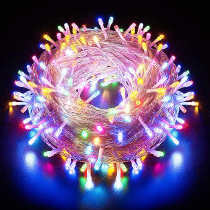 Luci di Natale cavo trasparente 300 LED multicolor giochi luce 18 m Prequ D3736