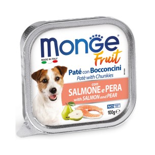 Monge fruit patè e bocconcini con salmone e pera 100g