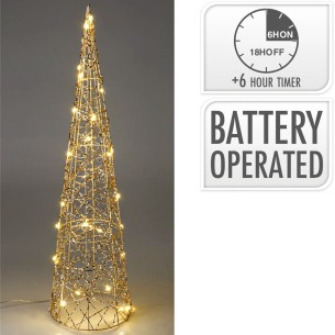 Albero di Natale Cono dorato con luce 30 LED H60 cm H&S AMZ104010