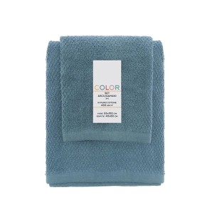 Set 2 asciugamani bagno viso e ospite cotone blu pastello