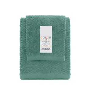 Set 2 asciugamani viso e ospite cotone verde pastello